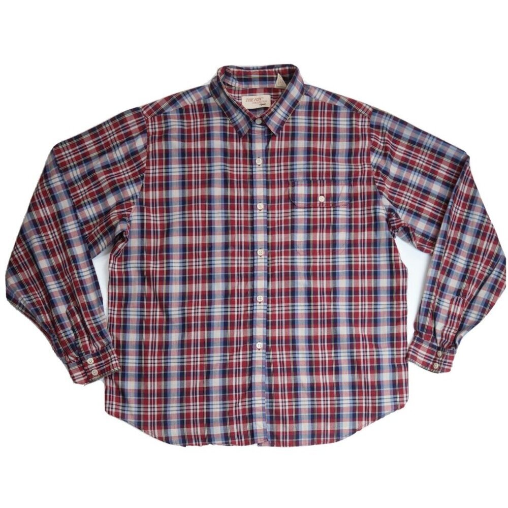 VINTAGE WOMEN'S RED & BLUE PLAID LONG SLEEVE BUTTON-UP SHIRT THE FOX COLLECTION